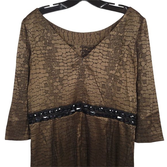 Alex Evenings Dress Size 12 Bronze Brown Croc Print Beaded Embellished Waist - Picture 4 of 11